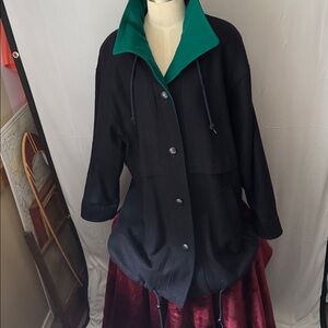 Russell Scott XL Wool & Nylon heavy Black and Green long coat